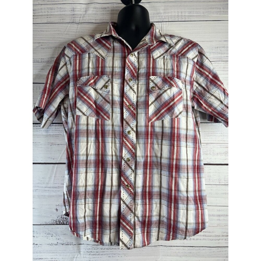 Vintage Wrangler Shirt Mens Red Size XL Plaid Pearl Snap Western 80s 70's